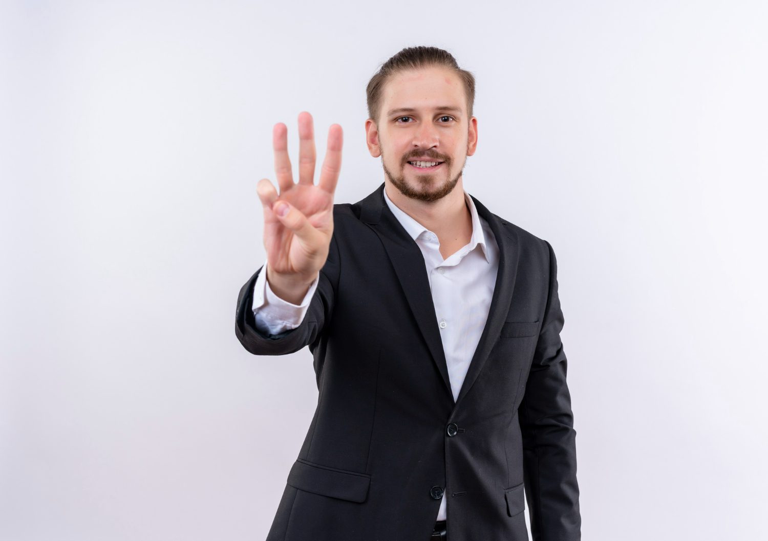 handsome-business-man-wearing-suit-showing-pointing-up-with-fingers-number-three-standing-white-background